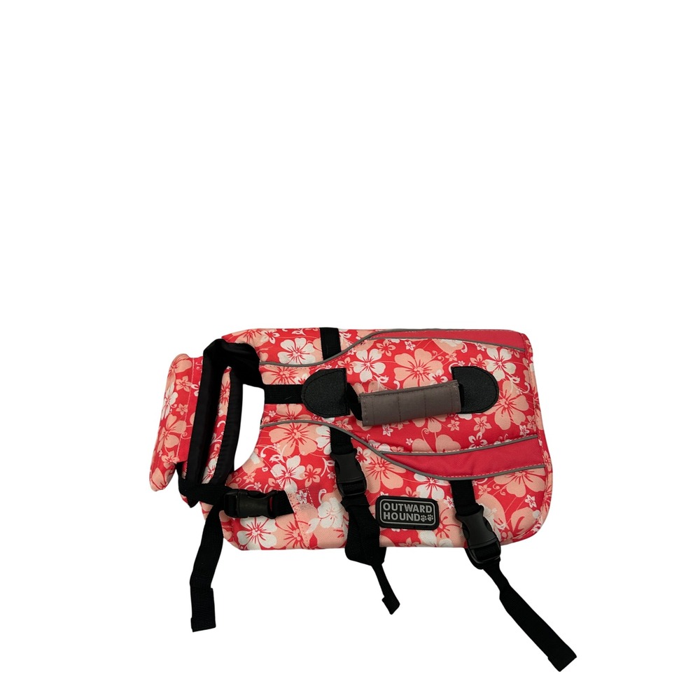 Outward Hound Dog Life Jacket Small Red Floral Hibiscus Safety Vest Pet